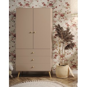 IKON Kleiderschrank Zweitüriger mit Schubladen String Griffe 100 cm Beige Macchiato 2/9