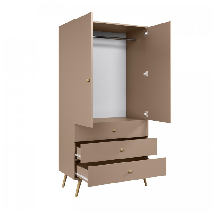 IKON Kleiderschrank Zweitüriger mit Schubladen String Griffe 100 cm Beige Macchiato