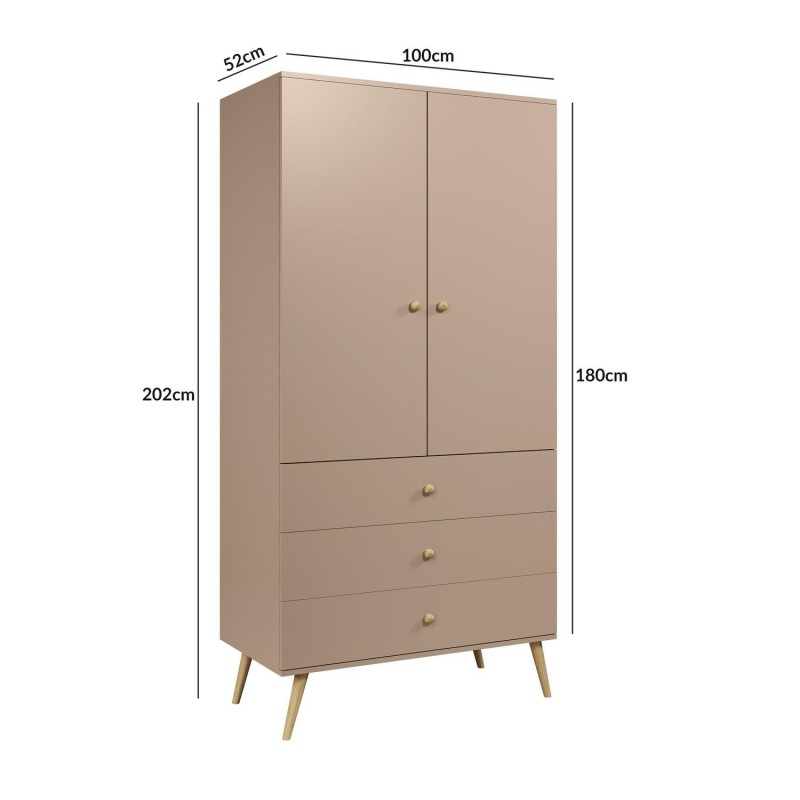 IKON Kleiderschrank Zweitüriger mit Schubladen String Griffe 100 cm Beige Macchiato 4/9