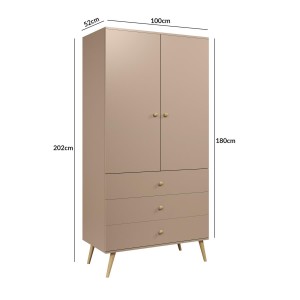 IKON Kleiderschrank Zweitüriger mit Schubladen String Griffe 100 cm Beige Macchiato 4/9