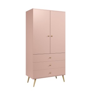 IKON Kleiderschrank Zweitüriger mit Schubladen String Griffe 100 cm Rosa  1/9