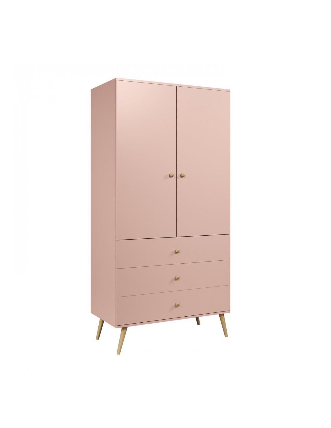 ikon kleiderschrank zweitüriger mit schubladen string griffe 100 cm rosa