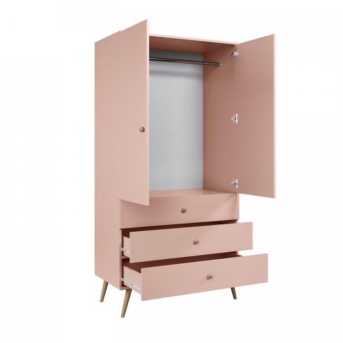 IKON Kleiderschrank Zweitüriger mit Schubladen String Griffe 100 cm Rosa 