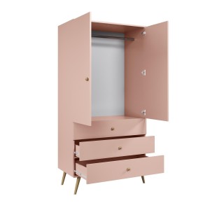 IKON Kleiderschrank Zweitüriger mit Schubladen String Griffe 100 cm Rosa  3/9