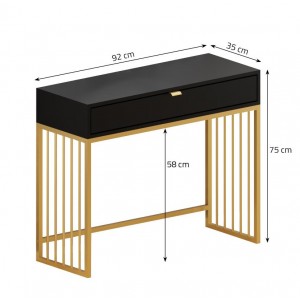 Schminktisch Konsolentisch Schreibtisch mit Schublade auf Metallbeinen – OYA Schwarz 4/9