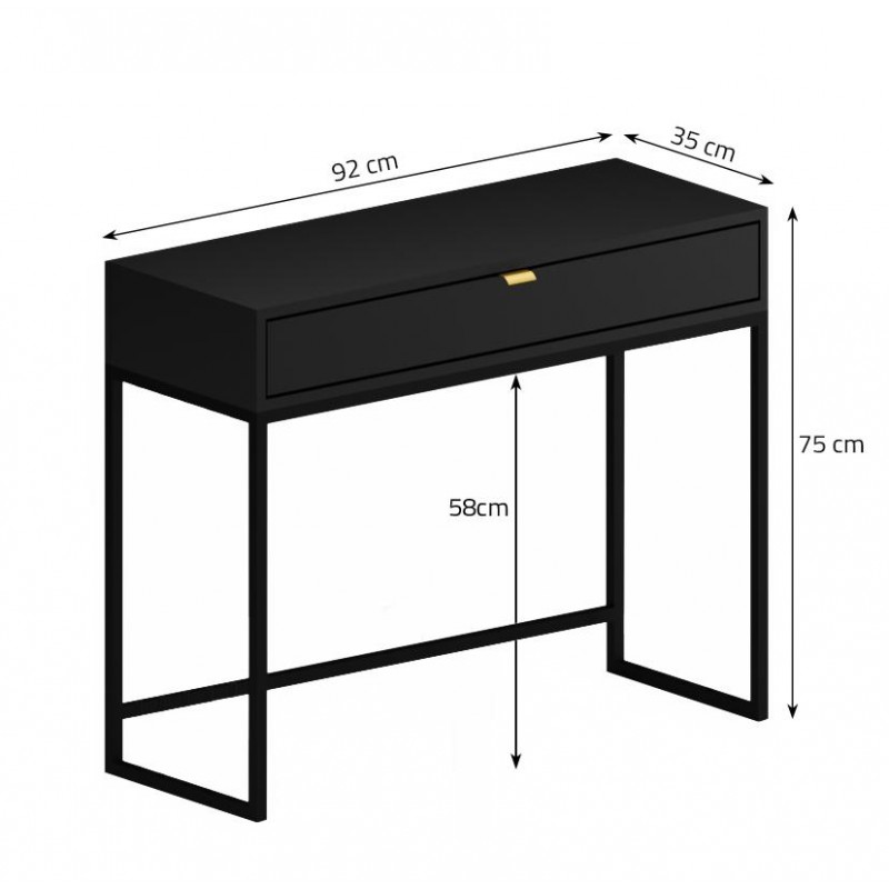 Schminktisch Konsolentisch Schreibtisch mit Schublade auf Metallbeinen – TELLA Schwarz 2/9
