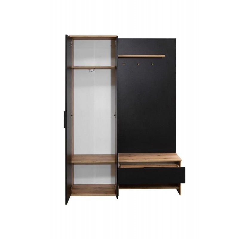 Flurgarderobe Garderobe mit Spiegel Ablage und Schuhschrank MOLO - Schwarz + Wotan 2/9