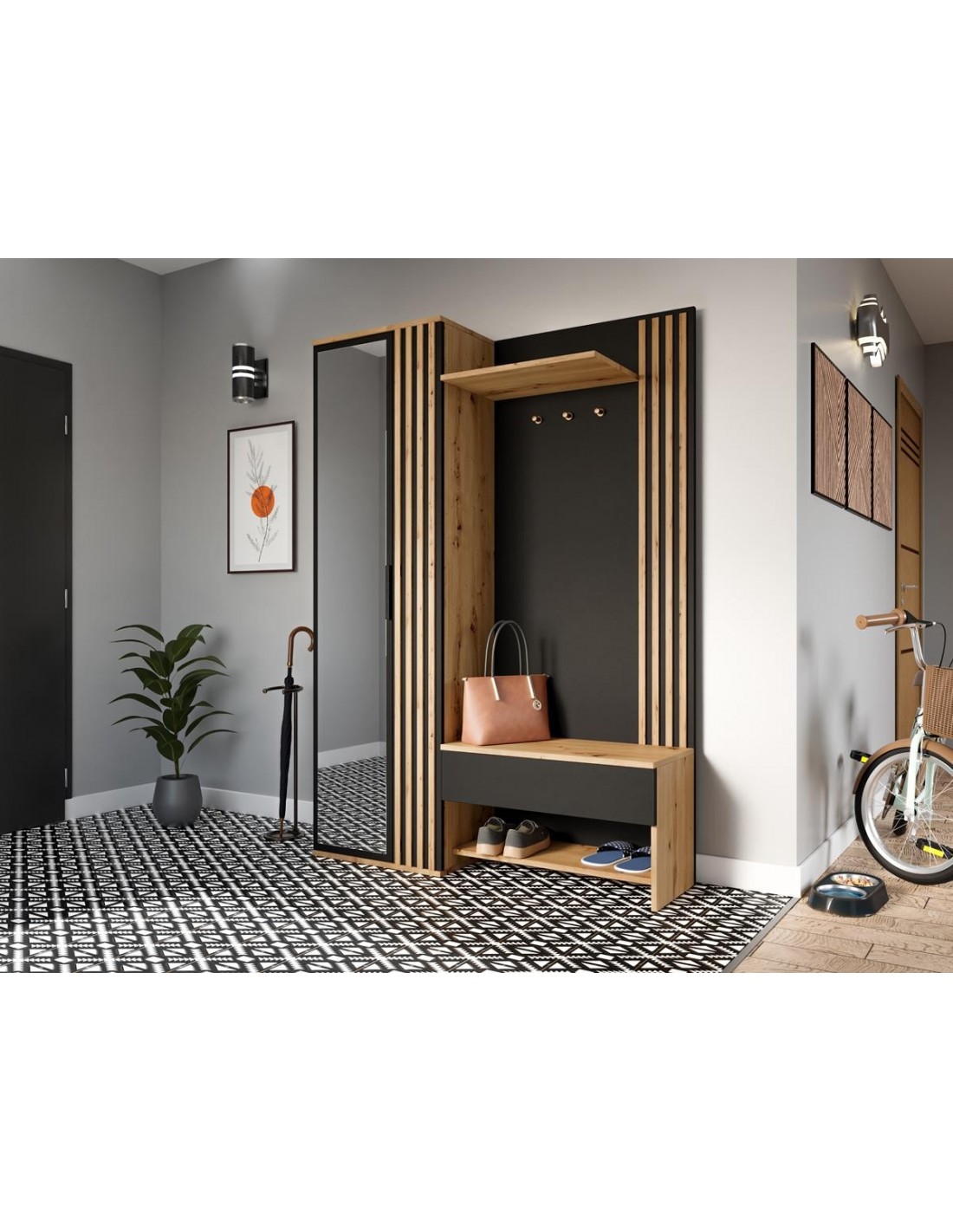 Flurgarderobe Garderobe mit Spiegel Ablage und Schuhschrank MOLO