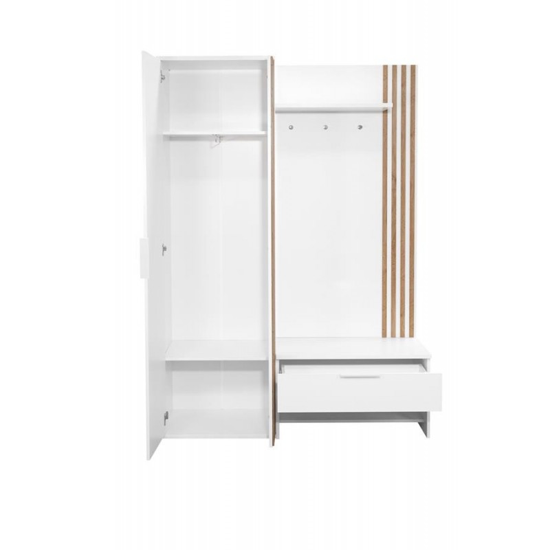 Flurgarderobe Garderobe mit Spiegel und Lamellen Ablage und Schuhschrank MOLO - Weiß + Wotan 2/9