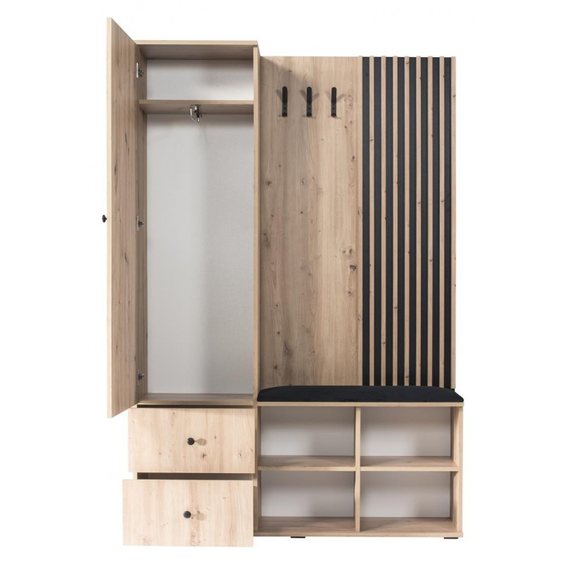 Garderobe Flurgarderobe mit Spiegel decorativ Lamelen Schuhschrank - CALI Eiche Artisan 2/9