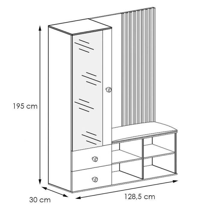 Garderobe Flurgarderobe mit Spiegel decorativ Lamelen Schuhschrank - CALI Eiche Artisan