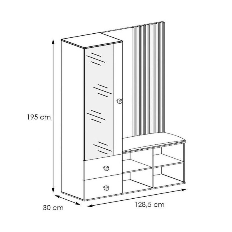 Garderobe Flurgarderobe mit Spiegel decorativ Lamelen Schuhschrank - CALI Eiche Artisan 5/9