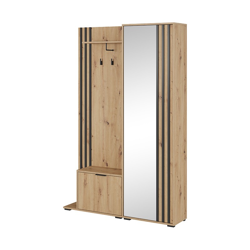 Flurgarderobe Garderobe mit Spiegel und Lamellen Schuhschrank NELLY - Eiche Artisan 1/9