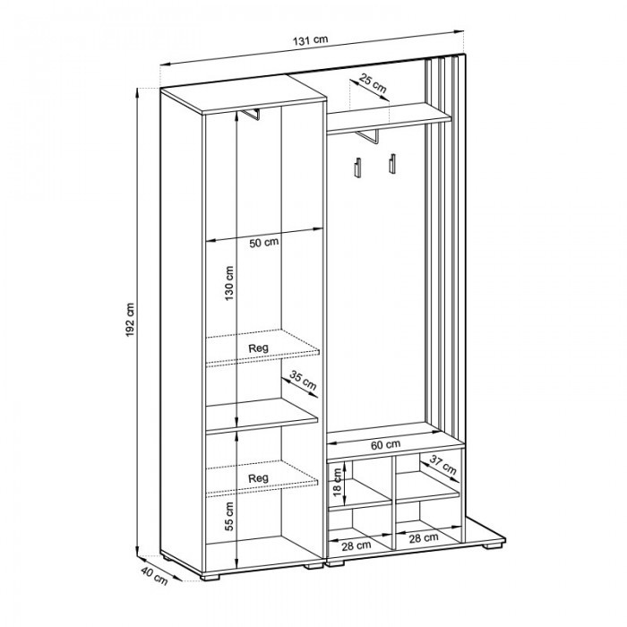 Flurgarderobe Garderobe mit Spiegel und Lamellen Schuhschrank NELLY - Eiche Artisan