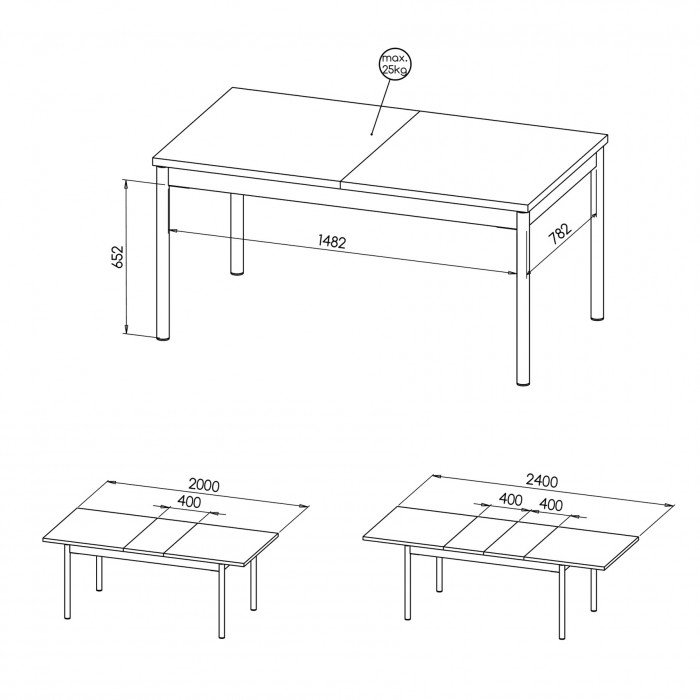 Hochbein Klapptisch Tisch PRESTIGO 160 bis 240 cm Schwarze Marmorplatte + Nussbaum