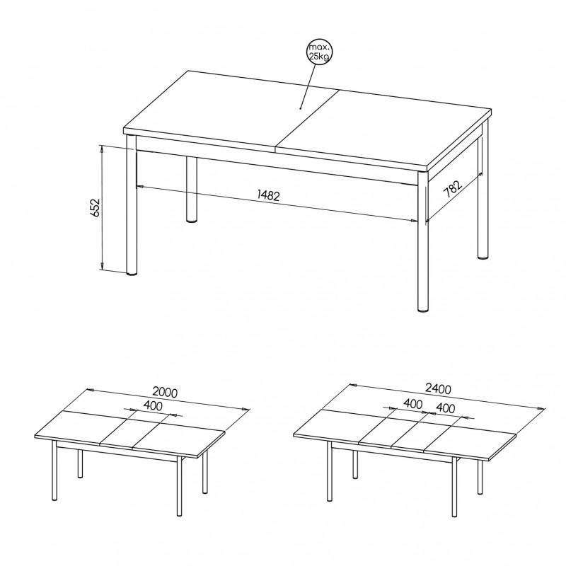 Hochbein Klapptisch Tisch PRESTIGO 160 bis 240 cm Schwarze Marmorplatte + Nussbaum 5/9