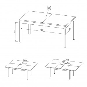 Hochbein Klapptisch Tisch PRESTIGO 160 bis 240 cm Schwarze Marmorplatte + Nussbaum 5/9