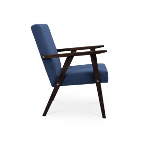 BETTSO Eleganter Sessel Massivholz PRL LISEK Dunkelblau Blau mit Beine in Nuss 2/9