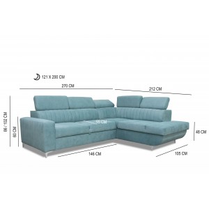 Ecksofa Rechts mit Schlaffunktion und Bettkasten verstellbare Kopfstützen - MARON Grün 7/9