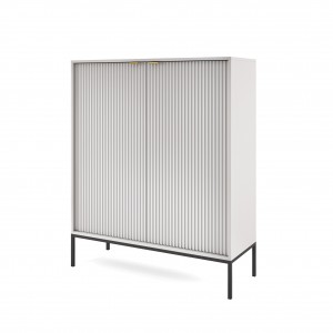 NOVA 104 cm Geriffelt Vitrine Hoche Kommode 2-türig auf Schwarzbeine - Grau 1/9