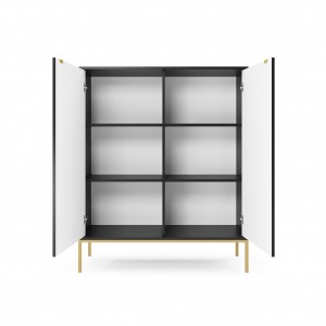 NOVA 104 cm Geriffelt Vitrine Hoche Kommode 2-türig auf Goldbeine - Schwarz  2/9