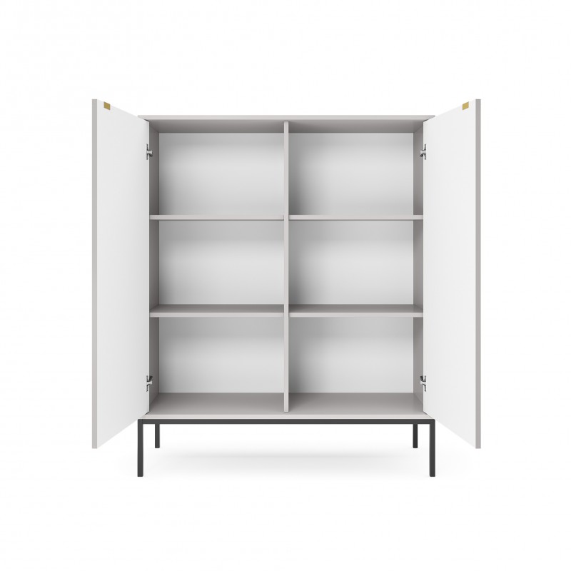 NOVA 104 cm Geriffelt Vitrine Hoche Kommode 2-türig auf Schwarzbeine - Grau 2/9