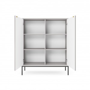 NOVA 104 cm Geriffelt Vitrine Hoche Kommode 2-türig auf Schwarzbeine - Grau 2/9