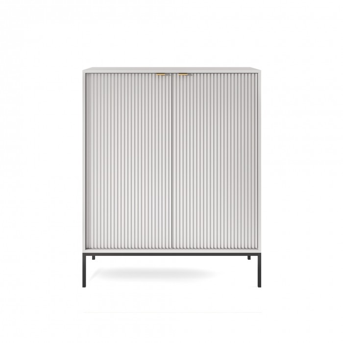 NOVA 104 cm Geriffelt Vitrine Hoche Kommode 2-türig auf Schwarzbeine - Grau