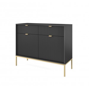 NOVA 104 cm Geriffelt Kommode 2-türig mit 2 Schubladen Goldbeine - Schwarz 1/9