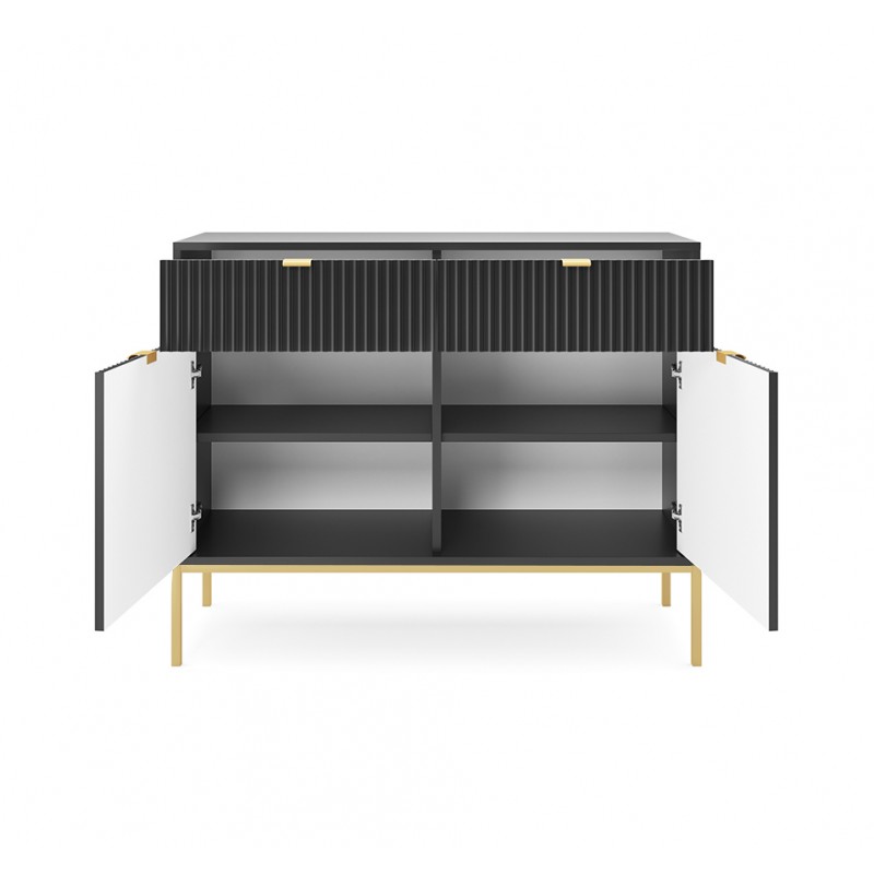 NOVA 104 cm Geriffelt Kommode 2-türig mit 2 Schubladen Goldbeine - Schwarz 2/9