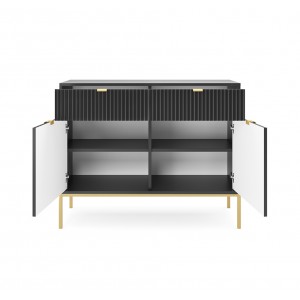 NOVA 104 cm Geriffelt Kommode 2-türig mit 2 Schubladen Goldbeine - Schwarz 2/9
