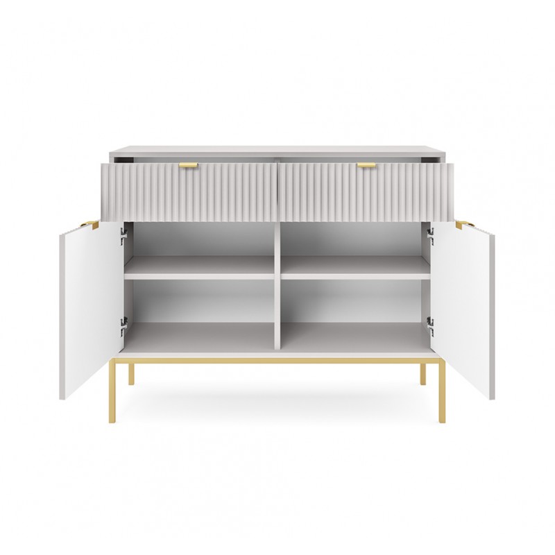 NOVA 104 cm Geriffelt Kommode 2-türig mit 2 Schubladen Goldbeine - Grau 2/9