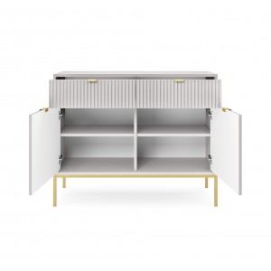 NOVA 104 cm Geriffelt Kommode 2-türig mit 2 Schubladen Goldbeine - Grau 2/9