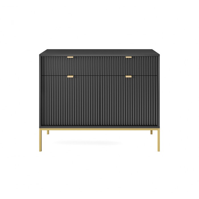 NOVA 104 cm Geriffelt Kommode 2-türig mit 2 Schubladen Goldbeine - Schwarz