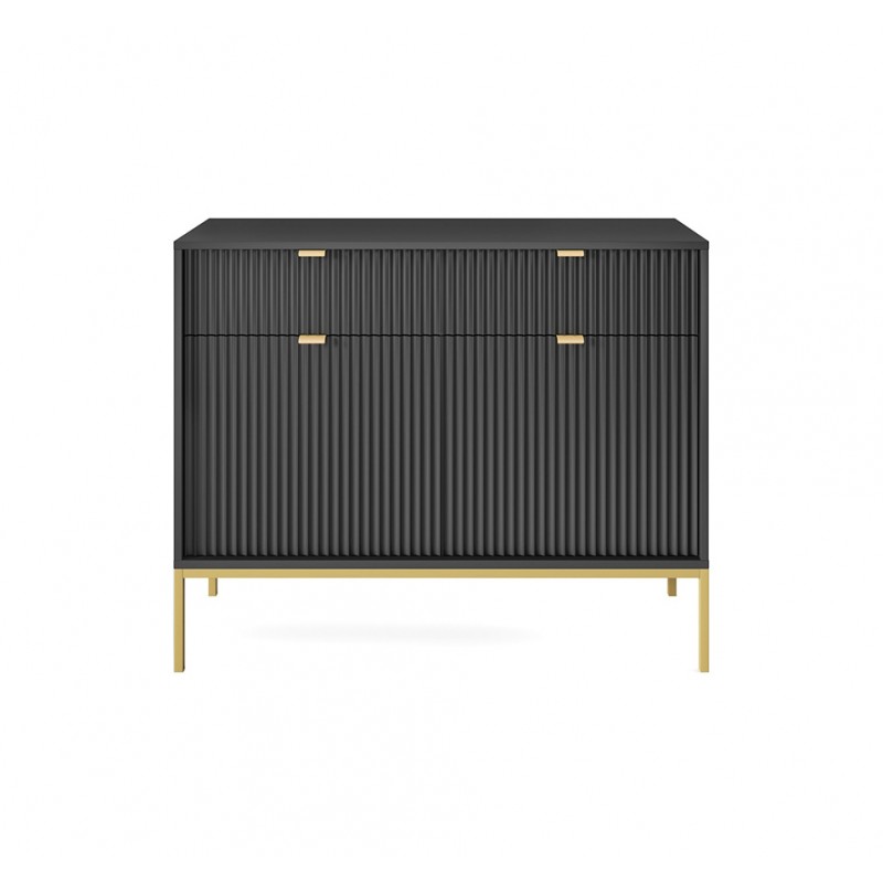 NOVA 104 cm Geriffelt Kommode 2-türig mit 2 Schubladen Goldbeine - Schwarz 4/9