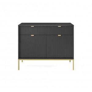 NOVA 104 cm Geriffelt Kommode 2-türig mit 2 Schubladen Goldbeine - Schwarz 4/9