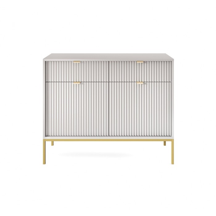 NOVA 104 cm Geriffelt Kommode 2-türig mit 2 Schubladen Goldbeine - Grau
