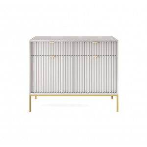 NOVA 104 cm Geriffelt Kommode 2-türig mit 2 Schubladen Goldbeine - Grau 4/9