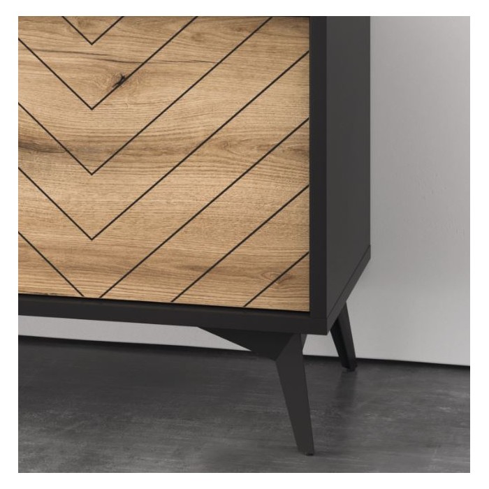 DIAMOND Hochschrank für modernes Wohnzimmer / Eiche evoke + schwarz matt