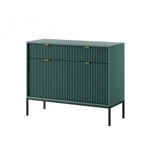 NOVA 104 cm Geriffelt Kommode 2-türig mit 2 Schubladen Schwarzbeine und Goldgriffe - Grün 1/9