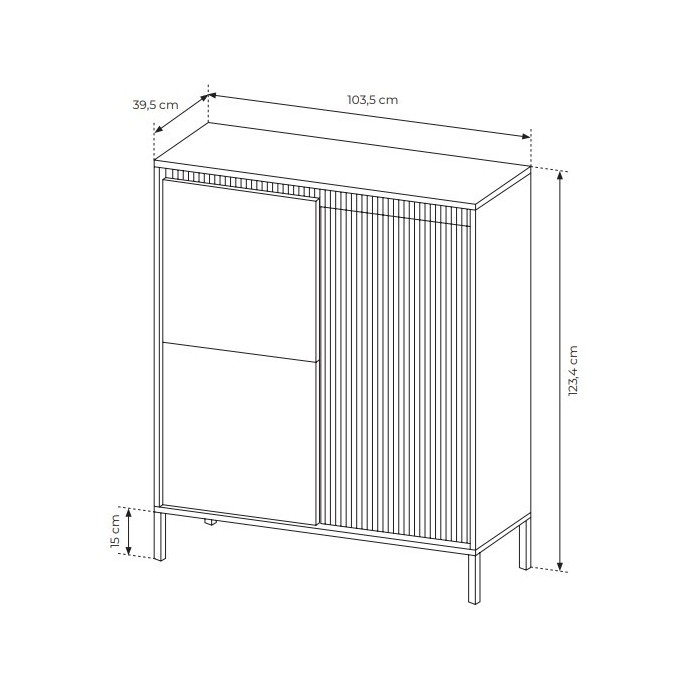 Hohe Kommode mit geriffelten Fronten SENSO 103 x 123 cm Schwarz