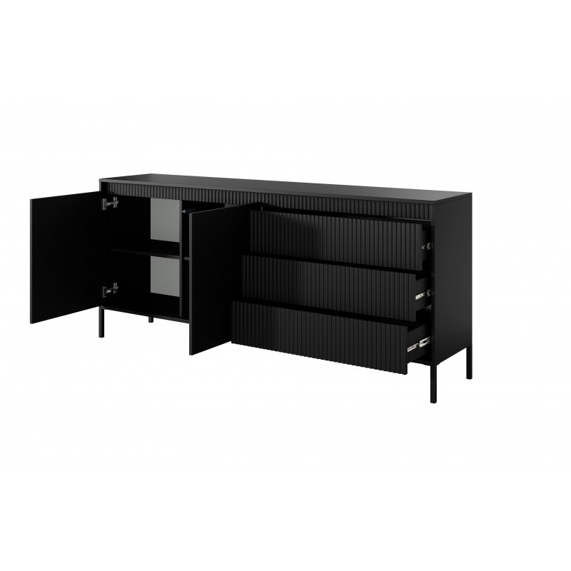Breite Kommode mit geriffelten Fronten SENSO 187 x 81 cm Schwarz 2/9