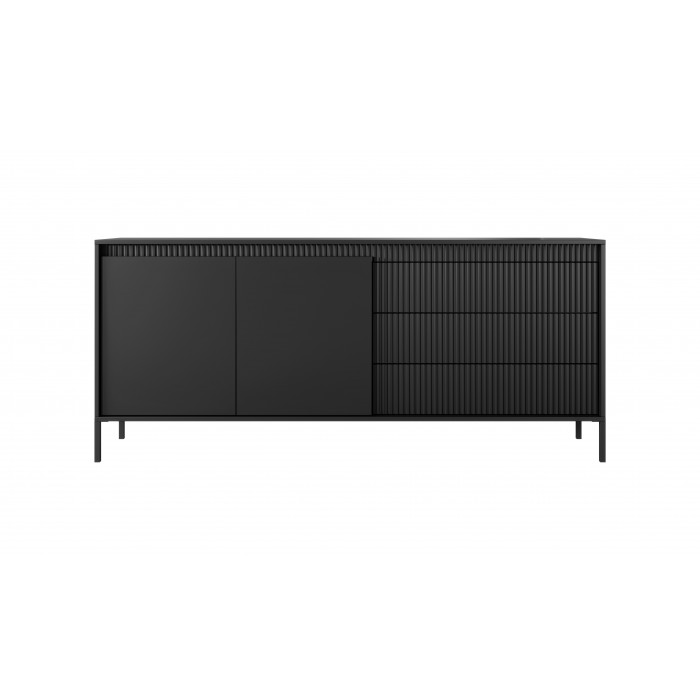 Breite Kommode mit geriffelten Fronten SENSO 187 x 81 cm Schwarz