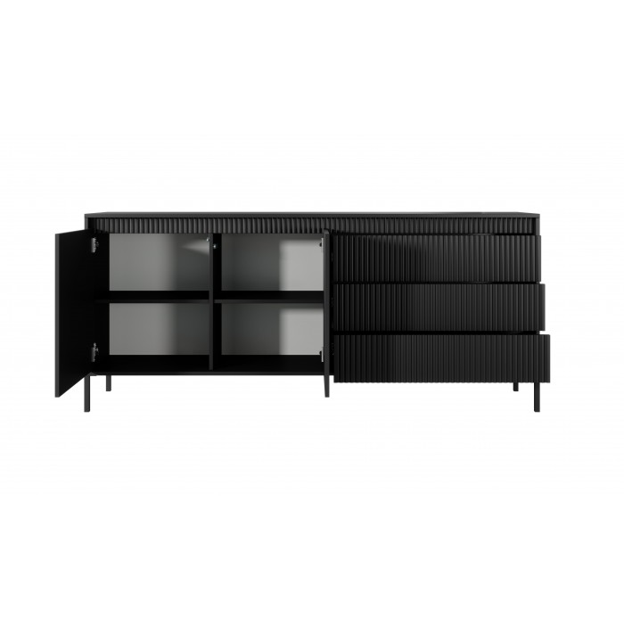 Breite Kommode mit geriffelten Fronten SENSO 187 x 81 cm Schwarz