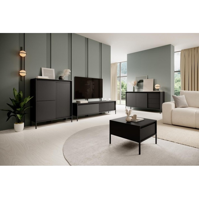 Breite Kommode mit geriffelten Fronten SENSO 187 x 81 cm Schwarz