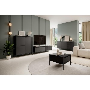 Breite Kommode mit geriffelten Fronten SENSO 187 x 81 cm Schwarz 6/9
