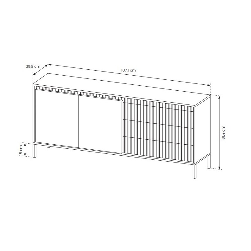 Breite Kommode mit geriffelten Fronten SENSO 187 x 81 cm Schwarz 7/9