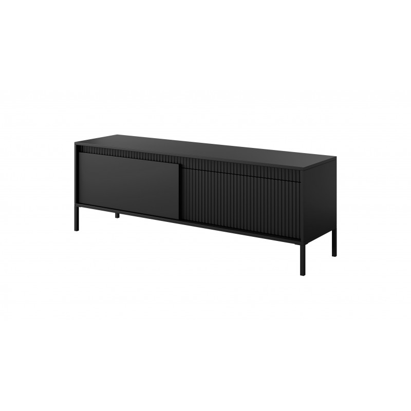 Schmaler RTV-Schrank TV-Tisch mit geriffelte Fronten SENSO 153 x 53 cm Schwarz 1/9