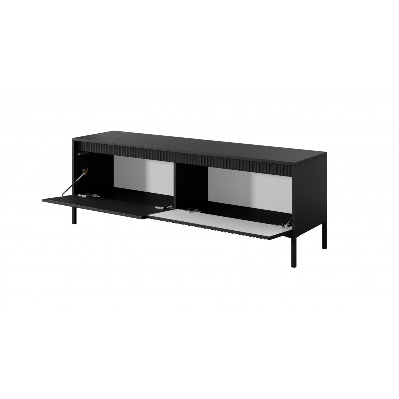 Schmaler RTV-Schrank TV-Tisch mit geriffelte Fronten SENSO 153 x 53 cm Schwarz 2/9