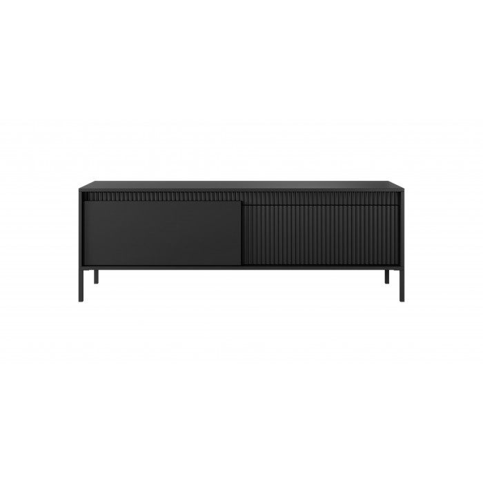 Schmaler RTV-Schrank TV-Tisch mit geriffelte Fronten SENSO 153 x 53 cm Schwarz